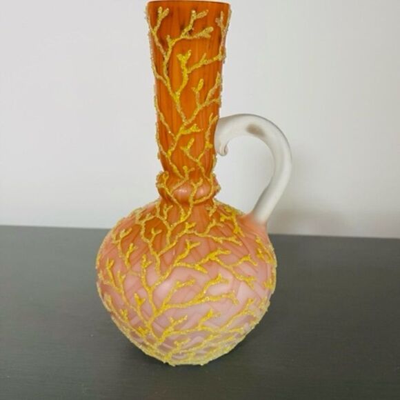 Satin glass Coralene Seaweek pitcher ewer vase victorian ruby shading to pink ov - Picture 3 of 6